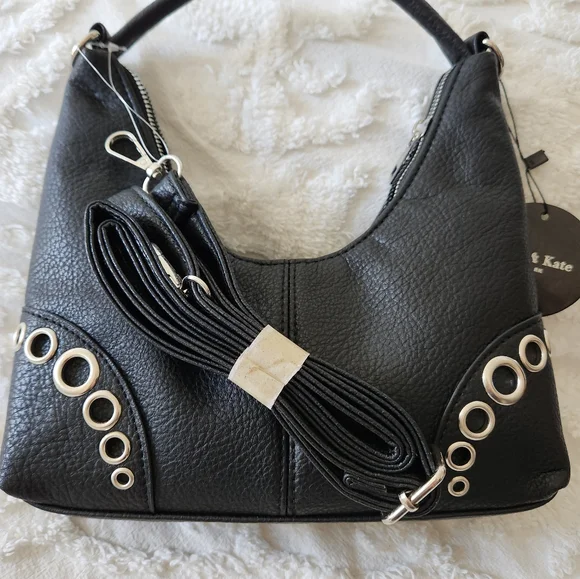 NWT Olivia and Kate New York Black Shoulder Bag.   Crossbody Strap included. - Picture 8 of 9